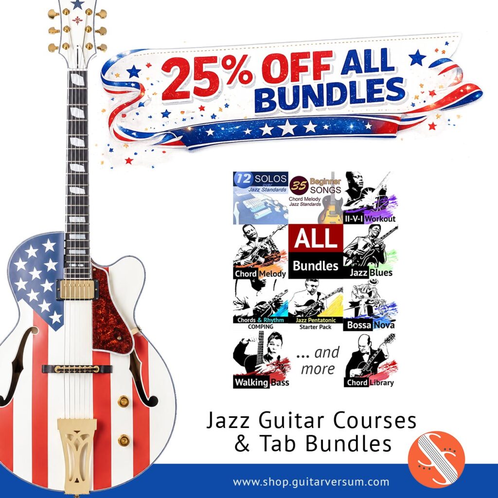Jazz guitar lesson bundles and courses on sale during Independence Week